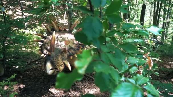 Styracosaurus dinozor vahşi ormanda, ağır çekim — Stok video
