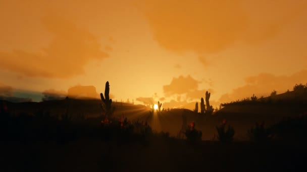 Saguaro Cactus pustyni przeciwko piękny poranek wschód słońca, aparat fotograficzny, panoramowanie, 4k — Wideo stockowe