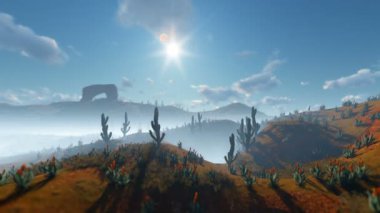 Saguaro kaktüsü güzel gökyüzü, 4 k ile çölde çalışan kadın