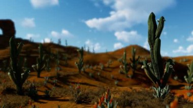 Saguaro kaktüsü timelapse karşı çölde bulutlar, kaydırma, kamera vınlamak dışarı