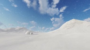 Arctic Igloo güzel mavi gökyüzü, kar yağışı, 4 k