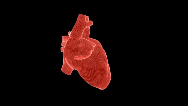 Superando a corazón humano estructura metálica giratoria contra lazo negro, transparente — Vídeos de Stock