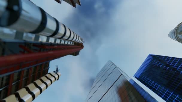 Центральные офисные здания от таймламов грозовые облака, вращающаяся камера — стоковое видео