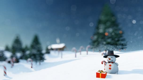 Beautiful Christmas background with Snowman and Candy Canes — Stock Video