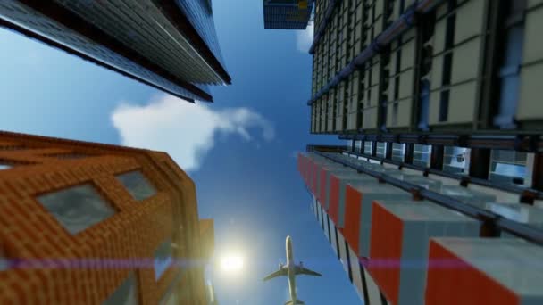 Letadla plující nad kancelářskou budovu, cestovní kamera — Stock video