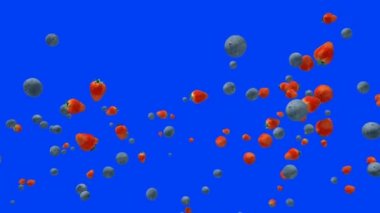 Mavi Ekran 'a karşı ağır çekimde uçan taze çilek ve yabanmersini.