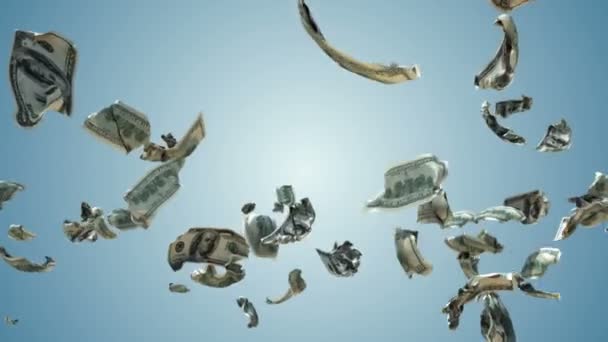 Nosotros Dólares 100 Moneda Volando Cámara Lenta Contra Gradiente Azul — Vídeos de Stock