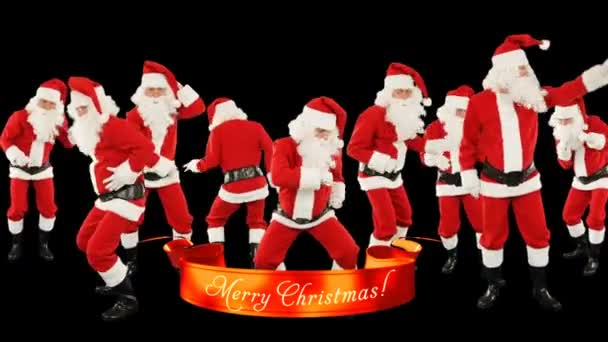 Bunch Santa Claus Dancing Merry Christmas Ribbon Luma Matte Attached — Stock Video