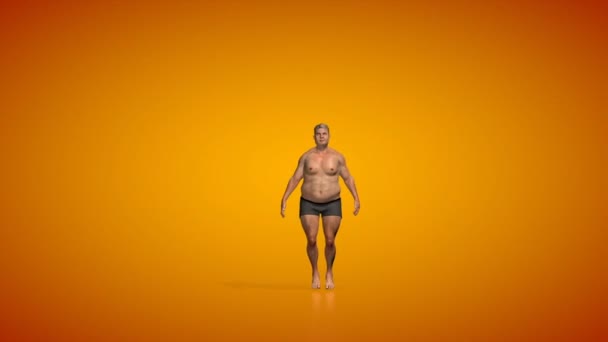 胖男人形变成肌肉发达做跳跃动作 无缝圈圈 Luma Matte附着物 — 图库视频影像