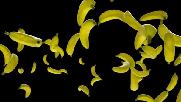 Fresh Bananas Flying Slow Motion Luma Matte Attached — Stock Video