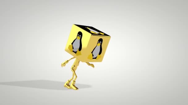 金色男孩与Os Linux图标头跳舞 无缝循环 Luma Matte附加 — 图库视频影像