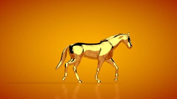 Золотий Кінь Ходить Безшовна Петля Оранжева Студія Прикріплена Лума Матте — стокове відео