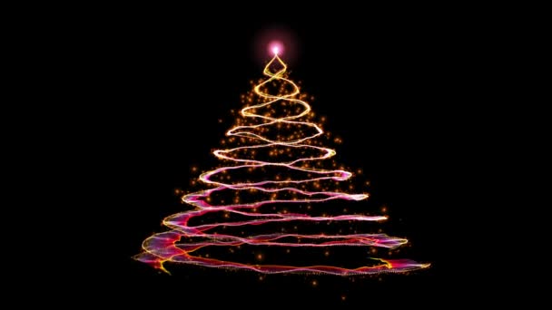 Holiday Colorful Christmas Tree Glowing Particles Rotating Loop Luma Matte — Stock Video