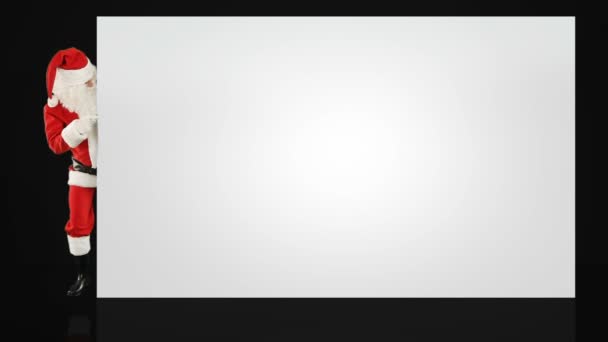 Jultomten Visas Bakom Vägg Med Utrymme För Text Med Luma — Stockvideo