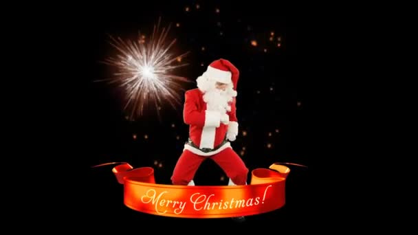 Santa Claus Danza Feliz Navidad Cinta Fuegos Artificiales Luma Mate — Vídeo de stock