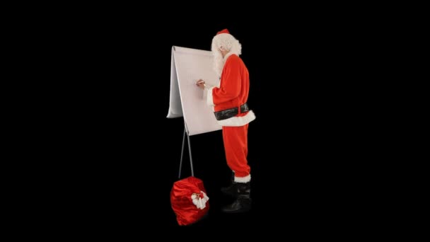 Santa Claus Bag Full Presents Making List Good Bad Children — Stock Video