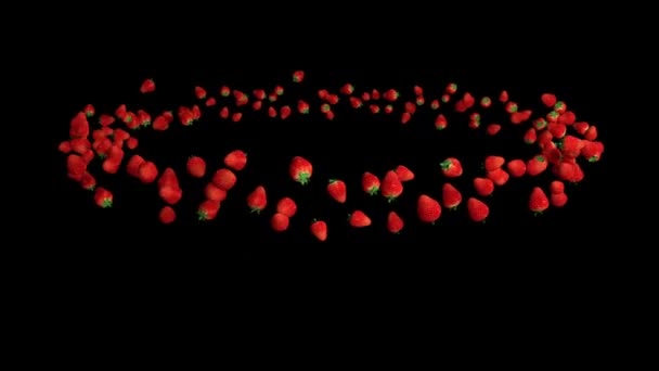 円の中を飛ぶイチゴ シームレスループ ルママット添付 — ストック動画