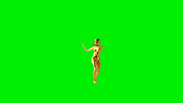 Красивая Золотая Женщина Сальса Танцы Зеленый Экран — стоковое видео