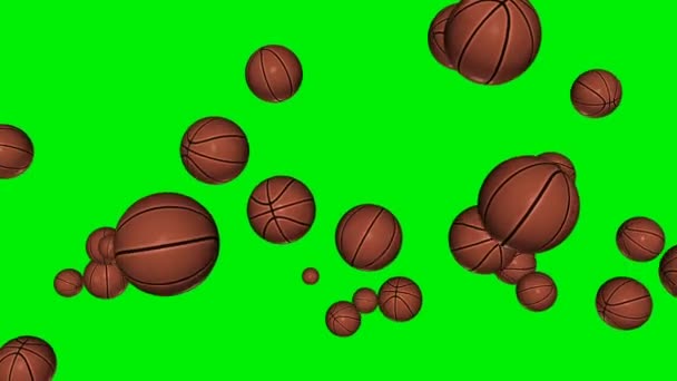 Palloni Basket Che Volano Rallentatore Contro Green Screen — Video Stock
