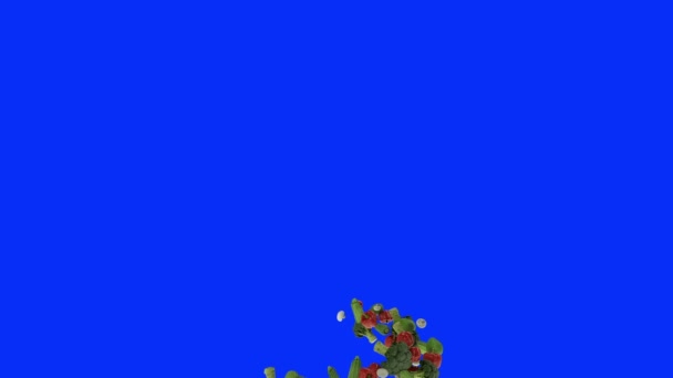 Pimenta Sino Abobrinha Brócolis Cogumelo Voando Tela Azul Chromakey — Vídeo de Stock