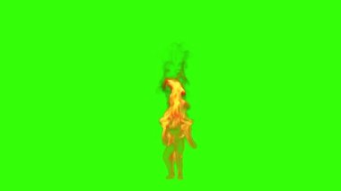 Ateşler içindeki havalı kız silueti seksi bir dans yapıyor, Yeşil Ekran Chromakey