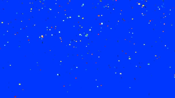 Kleurrijke Confetti Vallen Blue Screen Chromakey — Stockvideo