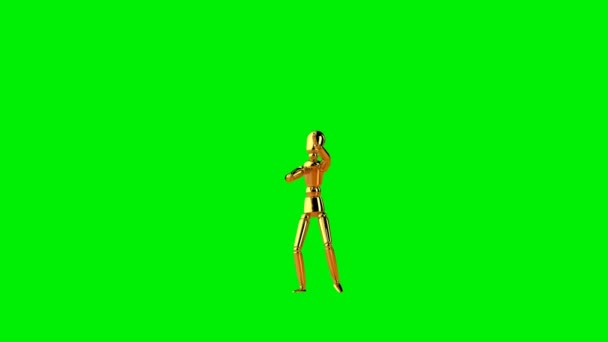 Engraçado Manequim Dourado Macarena Dançando Loop Sem Costura Tela Verde — Vídeo de Stock