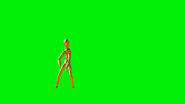 Funny Zlatá Figurína Robot Styl Tanec Bezešvé Smyčky Green Screen — Stock video