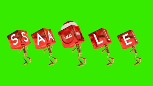 Золотой Мальчик Рождественской Скидкой Sale Текстовый Танец Головы Безseamloop Зеленый — стоковое видео