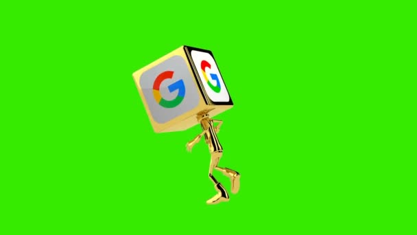 Goldener Junge Mit Tanzendem Google Icon Kopf Nahtloser Schleife Green — Stockvideo