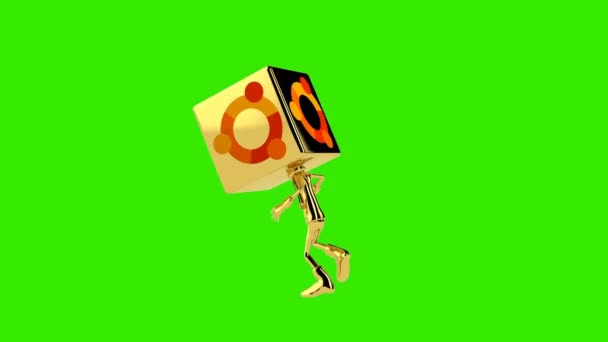 Złoty Chłopiec Ubuntu Ikona Głowy Taniec Płynna Pętla Zielony Ekran — Wideo stockowe