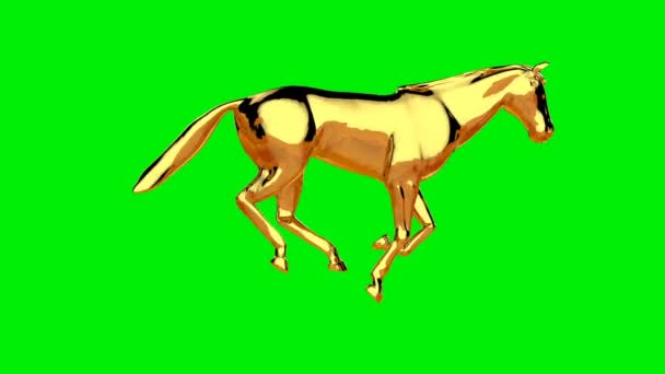 Χρυσό Άλογο Τρέχει Αδιάλειπτη Βρόχο Πράσινη Οθόνη — Αρχείο Βίντεο