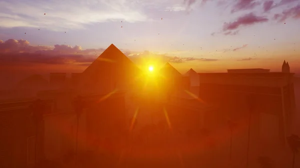 Incroyable Lever Soleil Sur Les Grandes Pyramides Gizeh Caire Egypte — Photo