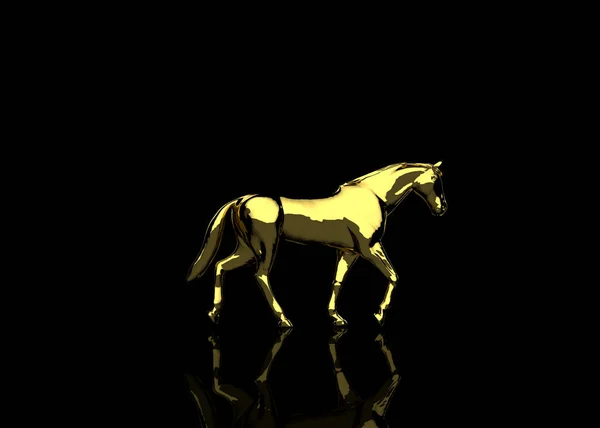 黑色反光地板上的金马 — 图库照片