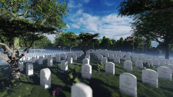 Tumbas Lápidas Banderas Estadounidenses Cemetro Nacional Arlington — Foto de Stock