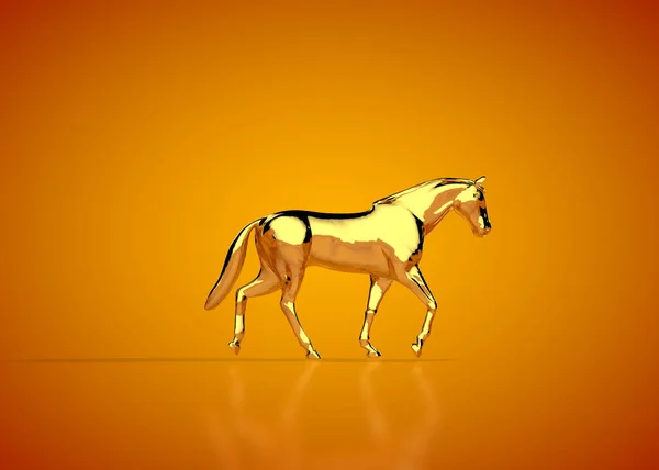 Złoty Koń Galopujący Pomarańczowych Studiach — Zdjęcie stockowe