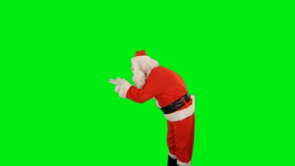 Santa Claus Blowing Magic Powder His Hands Side View Green — Stock Video