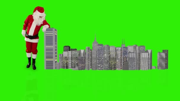 Santa Claus Magically Building Modern City Green Screen — Stock Video