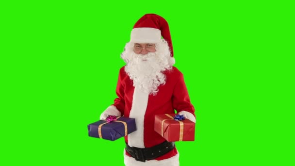 Санта Клаус Весовые Подарки Зеленый Экран — стоковое видео