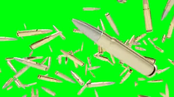 Krypskyttar Kulor Flyger Slow Motion Mot Green Screen — Stockvideo