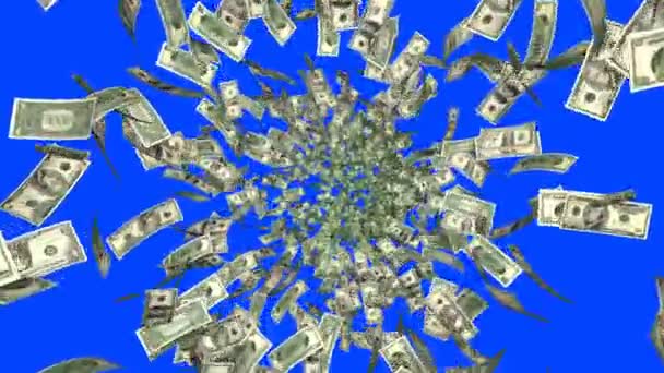 Dollars Américains Volent Vers Écran Écran Bleu Chromakey — Video