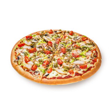 - Pizza. Beyaz arka planda izole edilmiş lezzetli İtalyan pizzası.