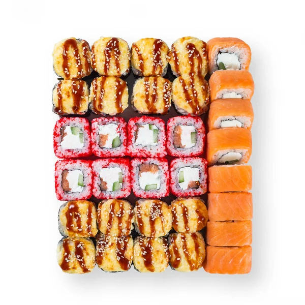 Japanese Cuisine Sushi Rolls Big Set Isolation White Background — Stock Photo, Image