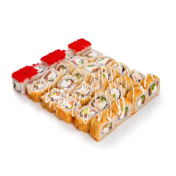 Japanese Cuisine Sushi Rolls Big Set Isolation White Background — Stock Photo, Image