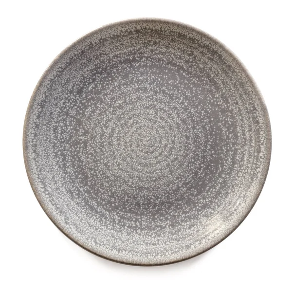 Gray Stoneware Plate Empty Top View Isolated White — Stock Photo, Image