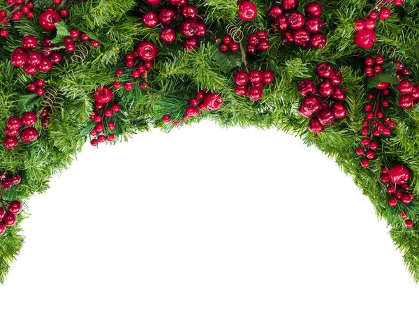 Рождественская Гирлянда Красными Ягодами Изолированные Белом — стоковое фото