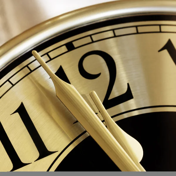 Golden Clock Face Closeup Two Minutes Midnight — Stock Photo, Image