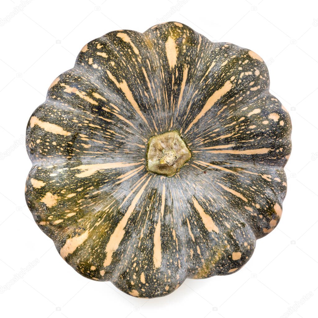 Whole kent pumpkin, top view, isolated on white.  Also known as jap.