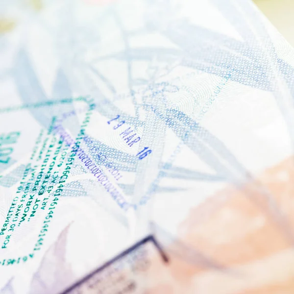 Antecedentes Viaje Con Sellos Visa Pasaporte Borrosa — Foto de Stock