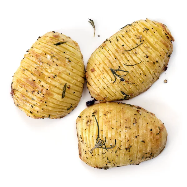 Hasselback ziemniaki Top View izolowane na białym — Zdjęcie stockowe